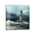 Produktbild: DEQORI Küchenrückwand Glas | Motiv Leuchtturm im Sturm | 60x60 cm | Bad- oder Herd-Rückwand | Herdblende Spritzschutz für Küche & Badezimmer | moderne Deko für Fliesenspiegel