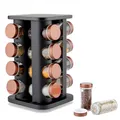 Produktbild: EliteHoff Gewürzkarussell, Drehbares Gewürzregal Edelstahl, Gewürzständer Drehbar, Quadrat Gewürzregal, Gewürzgläser Set Schwarz Kupfer (16 Gewürzdosen)