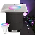 Produktbild: SSC-LUXon MADON Außen Bodeneinbauleuchte LED mit WiFi Smart GU10 RGBW kompatibel mit Alexa, Siri & Google - Bodenleuchte befahrbar - Silber