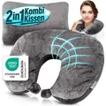Produktbild: Heimwert Reisekissen - 2in1 Memory Foam Nackenkissen Stützkissen,Nackenhörnchen, 31x21 cm - Travel Pillow für Flugzeug, Camping, Reise - Ergonom... - Grau