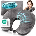 Produktbild: Heimwert Reisekissen - 2in1 Nackenkissen Stützkissen,Nackenhörnchen, 37x27 cm - Travel Pillow für Flugzeug, Camping, Reise - Ergonomisches Kopfkissen mit Microperlen (Grau)