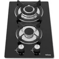 Produktbild: IsEasy Glas Gaskochfeld 2 Flammig, 4300W, Thermoelementschutz, Erdgas/Propangas, Einbau, Schwarz Glas, Gusseisen, 30cm [Energieklasse A+++]