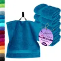 Produktbild: Lashuma Waschlappen Set 6 teilig, kleine Gästetücher Blau Petrol, Linz Badezimmer Handtücher 30x30 cm
