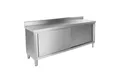 Produktbild: Royal Catering Arbeitstisch 200 x 60 cm Arbeitsschrank Edelstahl Arbeitsplatte Schiebetüren 160kg