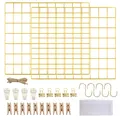 Produktbild: LOYONAL Deko Wandgitter Gold - Metall Fotogitter - Pinnwand Gitter Fotowand Metallgitter - Gitterwand Foto Gitter - 2er Pack Grid Wall