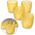Produktbild: LS-LebenStil 4 ́er Set Glas Teelichthalter Retro Gelb 7cm Teelichtglas Windlichthalter Kerzenhalter Kerzenglas Kerzenständer für Teelichter - Gelb