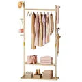 Produktbild: Yorbay Garderobenständer Holz Freistehende Kleiderständer: mit Ablagen Haken Kleiderstange - Massivholz Garderobe für Kleidung Hut Jacken Tasche - für Wohnzimmer Schlafzimmer (78cm)