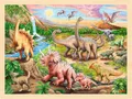 Produktbild: goki 57348 - Einlegepuzzle Dinosaurierwanderung - 96 Teile aus Holz - buntes Farbdesign mit detailreichem Dinosaurier Motv