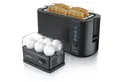 Produktbild: Arendo Frühstücks-Set (2-tlg), 4-Scheiben Langschlitz Toaster, 6er Eierkocher, Schwarz