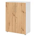 Produktbild: bümö Aktenschrank abschließbar, Büroschrank Holz 80cm breit in Weiß/Asteiche - abschließbarer Schrank mit Aktenregal für's Büro & Arbeitszimmer, Büro Möbel Ordnerschrank mit Schloss