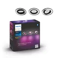 Produktbild: Philips Hue White & Color Ambiance Centura runde Einbauspots 3er Pack (1.050 lm), dimmbare Deckenlampen mit 16 Mio. Farben, smarte Lichtsteuerung über Sprache und App, aluminium, neue Generation