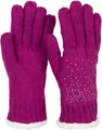 Produktbild: styleBREAKER Damen Strickhandschuhe mit Strass Besatz und Fleece Futter | warme Winterhandschuhe mit Glitzeroptik | weiche Thermo Fingerhandschuhe, Farbe:Himbeere