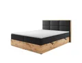 Produktbild: M-Punkt24 Boxspringbett Stockholm (Webstoff Anthrazit Schwarz, 180 x 200 cm), Eiche Holz, mit Bettkasten, mit Topper