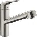 Produktbild: hansgrohe Küchenarmatur mit Schlauchbox (Wasserhahn Küche 120° schwenkbar, hoher und ausziehbarer Auslauf 150mm und sBox, Standardanschlüsse) Edelstahl Finish