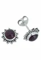 Produktbild: mantraroma Paar Ohrstecker BUWAN rund aus 925 Silber mit Granat (Paar, Paar Ohrringe mit Schmuckbeutel), 925 Sterling Silber Ohrringe für Damen
