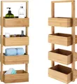 Produktbild: CASARIA® Badregal mit 4 Körben Stehend Schmal Bambus Holz 88x16x28cm Ablagen Standregal Küche Badezimmer Küchenregal Korbregal Bad Regal Organizer