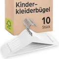 Produktbild: 10 Kinder Kleiderbügel Holz mit Steg Weiß Bügel Kleider Haken Garderobe Hanger