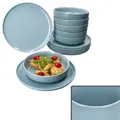 Produktbild: Ritzenhoff & Breker Jasper 12tlg Tafelservice Graublau I Steingut-Geschirr für 6 Personen I 6x Suppenteller 610ml & 6x Speiseteller I Essteller & tiefe Teller für Frühstück, Mittag & Abendbrot