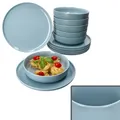 Produktbild: Ritzenhoff 12tlg Tafelservice Jasper Graublau Steingut Essteller Suppenteller