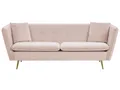 Produktbild: 3-Sitzer Sofa Samtstoff rosa mit 2 Dekokissen Metallbeine Glamour Look Frederica