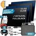 Produktbild: SUNNIVA® 2000W Balkonkraftwerk BIFAZIAL FULLBLACK komplett Steckdose MARSTEK 800W Wechselrichter, PV Solaranlage, 5m Kabel, Bluetooth WIFI