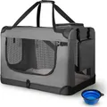 Produktbild: Juskys Hundetransportbox Lassie M (grau) faltbar - 42 x 60 x 44 cm - Hundebox mit Decke, Tasche & Griffen – Stoff Kleintiertasche für Hunde