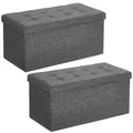 Produktbild: SONGMICS Sitzbank mit Stauraum, 2er Set, Sitztruhe mit Klappdeckel, Aufbewahrungsbox, faltbar, max. statische Belastbarkeit 300 kg, 80 L, 38 x 76 x 38 cm, Leinenimitat, dunkelgrau LSF423G02