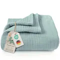 Produktbild: LAYNENBURG Premium Musselin Babydecke 120x120cm – 4 lagige Decke aus 100% Baumwolle - Oeko-TEX 100 - Kuscheldecke oder Schlafdecke, Pucktuch, Spucktuch für Baby, Neugeborene & Kinder (mintgrün)