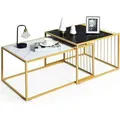 Produktbild: COSTWAY Marmor Couchtisch Set Metallstruktur Satztische 2xBeistelltisch, fürs Wohnzimmer