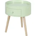 Produktbild: HOMCOM Couchtisch - Nachttisch - runder Nachttisch - skandinavisches Design Beistelltisch mit Schublade, schrägen konischen Beinen aus massivem Holz in Grün   Aosom