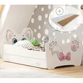 Produktbild: Kinderbett Jugendbett 80x160 cm mit Matratze, Schublade und Lattenrost, Motiv Katze MDF-Holz Europe
