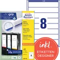 Produktbild: AVERY Zweckform L6060-100 Ordnerrücken Etiketten (800 Rückenschilder mit ultragrip, 34x192mm auf A4, schmal/kurz, selbstklebend, absolut blickdicht, bedruckbare Ordneretiketten) 100 Blatt, weiß