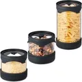 Produktbild: Relaxdays Vorratsgläser 3er Set Glas Silikon Transparent Schwarz Luftdicht Mikrowellengeeignet 17 cm x ø 10 cm 9 cm x ø 10 cm