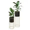 Produktbild: ML-Design Blumenständer 2er Set, Schwarz-Gold, 21x46,7/24x70,5 cm, rund, Stahl, Blumentopfständer mit Übertopf, Metall Pflanzenständer, Blumentopfhalter 2-tlg, Pflanztopf Deko Blumensäule Blumenhocker