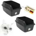 Produktbild: 2er Set Katzentoiletten mit hohem Rand Schwarz Katzentoilette XXL Katzenklo offen hoher Rand Katzenklo ohne Deckel Extra Hoch 56x40x30 cm Anthrazit