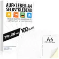 Produktbild: 100 selbstklebende DIN A4 Etiketten Aufkleber, 210x297 mm, universell bedruckbar, matte weiße Oberfläche, kompatibel mit Inkjet- und Laserdruckern, Sticker für viele Anwendungen - AUS DEUTSCHLAND