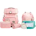 Produktbild: SCHOOL-MOOD Champion Pro Rainbow Schulranzenset 7-teilig 21,5L Stauraum, ergonomisches Easy Fit System für 1 m bis 1,50 m Körpergröße, standfest, wasserabweisender Stoff mit Reflektoren
