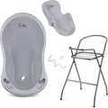 Produktbild: 4 - Set Babybadewanne mit Gestell - Neugeborenen Set - Baby Wanne + Ständer + Babybadesitz + Abflussschlauch - Hellgrau