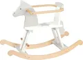 Produktbild: goki 53933 - Schaukelpferd aus Holz, inklusive Pferdekopf und Stern in Grau, 25kg belastbar und optimale Sitzhöhe mit 30cm, Rückenlehne & Seitenteile mit enthalten, Maße 78 x 30 x 57cm, ab 1 Jahr