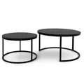 Produktbild: GREKPOL Couchtisch 2er Set - Runde Couchtische 48x70 + 42x50 cm - Rund Couchtisch Schwarz Matt - Coffee Table - Kafeetisch