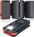 Produktbild: Solar Powerbank 26800mAh, elzle Solar Ladegerät mit 2 USB-A Ausgang & 1 USB-C Eingang, Outdoor Wasserfester Externer Akku mit 4 Solarpanels und Taschenlampe für Smartphones Tablets Camping