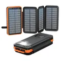 Produktbild: Solar Powerbank 26800mAh, elzle Solar Ladegerät mit 2 USB-A Ausgang & 1 USB-C Eingang, Outdoor Wasserfester Externer Akku mit 4 Solarpanels und Taschenlampe für Smartphones Tablets Camping