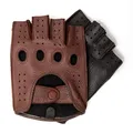 Produktbild: Hand Gewand by Weikert Hirschleder Herren Auto-Handschuhe, handgenäht, Fingerlose Autofahrerhandschuhe, ungefüttert, zweifarbig, halbfinger, Lederhandschuhe, Motorrad