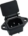 Produktbild: Kaltgeräte Einbau-Stecker Einbau-Buchse C-14 mit Abdeckung, 10A/250V mit 2 Loch Rahmenbefestigung, Löt oder Steckanschluß 4,8mm