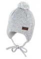 Produktbild: Sterntaler Strickmütze aus Baumwolle (Bio) - warme Unisex Mütze mit angestrickten Ohrenklappen, praktischen Bindebänder und Bommel - gefüttert mit Baumwollfleece - Silber Melange, Größe 43