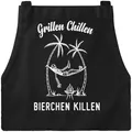 Produktbild: MoonWorks® Grill-Schürze für Männer mit Spruch Grillen Chillen Bierchen Killen Spruch lustig Baumwoll-Schürze Küchenschürze schwarz unisize