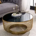 Produktbild: riess-ambiente Runder Couchtisch VARIATION 80cm gold Metallgestell Schwarzglas Beistelltisch Tisch