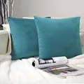 Produktbild: Barbons Kissenbezug 40x40 2er Set – Samt Dekokissenbezug weiche Kissenbezüge Kissenhülle mit Reißverschluss Kopfkissenbezug (40x40, Petrol)