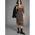 Produktbild: Strickkleid LAURA SCOTT, Damen, Gr. 46, N-Gr, grau (taupe, schwarz, gestreift), Strick, Obermaterial: 50% Viskose, 28% Polyester, 22% Polyamid, colorblocking, gestreift, oversize wadenlang, V-Ausschnitt, Kleider Strickkleid, in Midi-Länge mit Streifen und V-Neck - NEUE KOLLEKTION