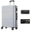 Produktbild: YONSLY Koffer Hartschalen-Reisekoffer Trolley Rollkoffer aus ABS und Aluminium, 4 Rollen, TSA-Schloss, YKK-Reißverschluss, austauschbare Rollen & Griffe silberfarben 76 cm